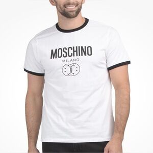 MOSCHINO Couture Smiley Face Black And White Ringer Tee Men's Size 48 (Large)